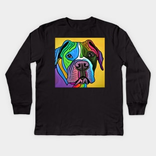Pitbull Dog Rainbow Painting Kids Long Sleeve T-Shirt